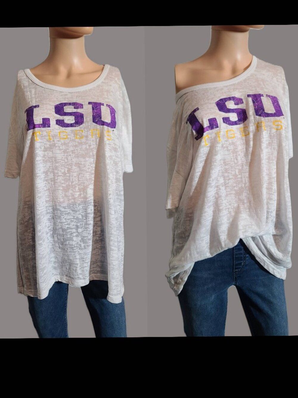 Step Ahead XL white burnout tee LSU Louisiana State Tigers SEC